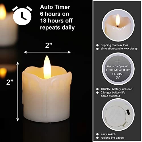 Coupon ๐ Flameless Votive Candles With Timer, 2" X 2" Real Wax, 400+Hour Realistic Black Wick Battery Operated Candles, Set Of 6 For Wedding, Party And Holiday Decoration (Battery Included) Warm White (dripping) ๐ฅฐ 4 Coupon ๐ Flameless Votive Candles With Timer, 2" X 2" Real Wax, 400+Hour Realistic Black Wick Battery Operated Candles, Set Of 6 For Wedding, Party And Holiday Decoration (Battery Included) Warm White (dripping) ๐ฅฐ - Image 2