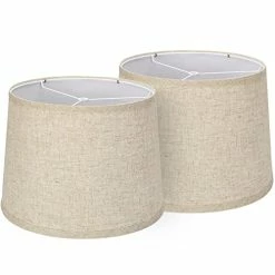 Cheap ๐ Lampshades Set Of 2, Drum Lampshades 11.6" Top X 12.6" Bottom X 9.8" High, Seaside Village Medium Lampshades (Spider Fitter), Beige Lampshades Natural Linen Hand Craft โ๏ธ