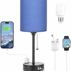 Best reviews of 🔥 Small Bedroom Lamps 3 Color Temperatures - 2700K 3500K 5000K Bedside Lamps With USB C And A Ports, Pull Chain Table Lamps With AC Outlet, White Nightstand Lamps With Black Metal Base For Kids Reading 👍 -Lighting & Ceiling Fans Shop 41eZQVKogCL. AC