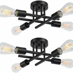 Discount 🔥 Industrial 4-Light Semi Flush Mount Ceiling Light Fixture, Modern Farmhouse Lighting Matte Black, Rustic Sputnik Chandelier Ceiling Lamp For Kitchen Bedroom Living Room Bathroom Hallway Entryway 😉 -Lighting & Ceiling Fans Shop 41fyYfxoCmL. AC