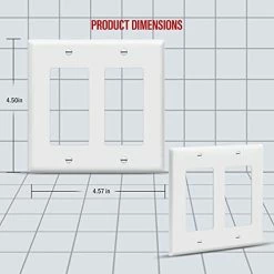 Hot Sale ⌛ Decorator Light Switch Or Receptacle Outlet Wall Plate, Gloss Finish, Size 2-Gang 4.50" X 4.57", Unbreakable Polycarbonate Thermoplastic, UL Listed, 8832-W, White 🎉