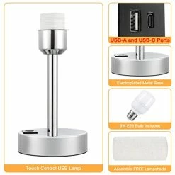 Hot Sale 🧨 Touch Table Lamps For Bedroom Nightstand - Bedside Lamps With USB-C USB-A Charging Ports White, 3 Way Dimmable Control Small Lamp Fabric Shade Silver Base For Bedroom, Office, Living Room, Reading 🎁 -Lighting & Ceiling Fans Shop 41iViFBZkpL