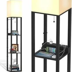 Hot Sale 😉 Floor Lamp With Shelves, Shelf Floor Lamps By Real Solid Wood With 2 Charging Ports And 1 Power Outlet, Floor Lamps For Bedrooms, Lamps For Living Room, Matt Black ⭐ -Lighting & Ceiling Fans Shop 41kSrer1L1L. AC