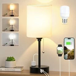 Best reviews of 🔥 Small Bedroom Lamps 3 Color Temperatures - 2700K 3500K 5000K Bedside Lamps With USB C And A Ports, Pull Chain Table Lamps With AC Outlet, White Nightstand Lamps With Black Metal Base For Kids Reading 👍 -Lighting & Ceiling Fans Shop 41kTf8efezL. AC