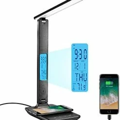 Best Sale 🔥 Desk Lamp, LED Desk Lamp With Wireless Charger, USB Charging Port, Adjustable Foldable ​Table Lamp With Clock, Alarm, Date, Temperature, 5-Level Dimmable ​Lighting​, Office Lamp With Adapter Black 🧨 -Lighting & Ceiling Fans Shop 41kdt4U85L. AC