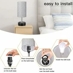 New 🔥 3-Color Temperature Bedside Lamp, Nightstand Lamp With USB Port And AC Outlet, Table Lamp For Bedroom With LED Bulb Small Lamps For Living Room (Gray) 😉 -Lighting & Ceiling Fans Shop 41kq6JAaZPL