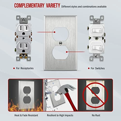 Budget โค๏ธ Duplex Receptacle Metal Wall Plate, Stainless Steel Outlet Cover, Corrosion Resistant, Size 1-Gang 4.50" X 2.76", UL Listed, 7721, 430, Silver, Standard ๐ฏ 6 Budget โค๏ธ Duplex Receptacle Metal Wall Plate, Stainless Steel Outlet Cover, Corrosion Resistant, Size 1-Gang 4.50" X 2.76", UL Listed, 7721, 430, Silver, Standard ๐ฏ - Image 4