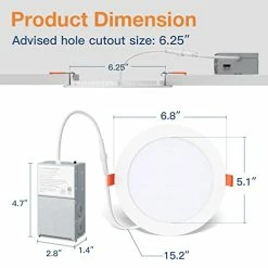 Outlet ⭐ 6 Pack 6 Inch 5CCT Ultra-Thin LED Recessed Ceiling Light With Junction Box, 2700K/3000K/3500K/4000K/5000K Selectable, 12W Eqv 110W, Dimmable Can-Killer Downlight, 1050LM High Brightness - ETL 3000k - Warm White 🔥 19 Outlet ⭐ 6 Pack 6 Inch 5CCT Ultra-Thin LED Recessed Ceiling Light With Junction Box, 2700K/3000K/3500K/4000K/5000K Selectable, 12W Eqv 110W, Dimmable Can-Killer Downlight, 1050LM High Brightness - ETL 3000k - Warm White 🔥 -Lighting & Ceiling Fans Shop 41lsKTxYwnL