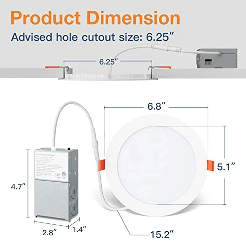 Outlet ⭐ 6 Pack 6 Inch 5CCT Ultra-Thin LED Recessed Ceiling Light With Junction Box, 2700K/3000K/3500K/4000K/5000K Selectable, 12W Eqv 110W, Dimmable Can-Killer Downlight, 1050LM High Brightness - ETL 3000k - Warm White 🔥 7 Outlet ⭐ 6 Pack 6 Inch 5CCT Ultra-Thin LED Recessed Ceiling Light With Junction Box, 2700K/3000K/3500K/4000K/5000K Selectable, 12W Eqv 110W, Dimmable Can-Killer Downlight, 1050LM High Brightness - ETL 3000k - Warm White 🔥 - Image 5