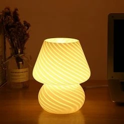 Budget ✔️ Mushroom Lamp,Glass Table Bedside Lamps Translucent Murano Vintage Style Striped Small Night Mushroom Decor Light Swirl For Ambient,Kids,Bedroom,Living,Girl Gift (Stripe White) 🧨 -Lighting & Ceiling Fans Shop 41pmZ1OuanS. AC