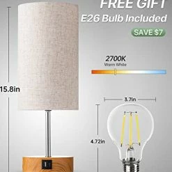 Best deal ⌛ 【Upgraded】 Bedside Lamp Touch Control Table Lamp With USB A+C Charging Ports & AC Outlet 3-Way Dimmable Nightstand Lamp With Linen Fabric Shade For Bedroom Living Room(E26 Light Bulb Included) Caramel Wood ❤️ -Lighting & Ceiling Fans Shop 41qkJrAe67L