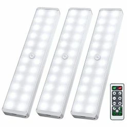 Best reviews of 👏 LED Closet Light, 24-LED Dimmer Rechargeable Motion Sensor Under Cabinet Lighting Wireless Stick-Anywhere Night Light With Remote For Wardrobe,Kitchen (3 Pcs) Silver 🌟