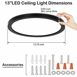 Best Pirce 🤩 13 Inch LED Round Flat Panel Light, 24W 2400lm 3000K/4000K/5000K CCT Selectable, Dimmable Edge-Lit Flush Mount LED Ceiling Light For Kitchen, Bedroom, Laundry And Closet Room, Black Silver ⌛ -Lighting & Ceiling Fans Shop 41vPp78Rh5L