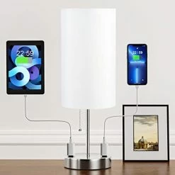 Hot Sale 🧨 Touch Table Lamps For Bedroom Nightstand - Bedside Lamps With USB-C USB-A Charging Ports White, 3 Way Dimmable Control Small Lamp Fabric Shade Silver Base For Bedroom, Office, Living Room, Reading 🎁 -Lighting & Ceiling Fans Shop 41vSHd1KA4L. AC
