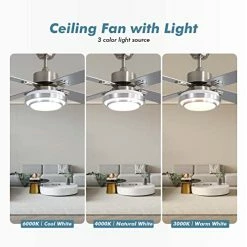 Discount ✔️ Warmiplanet 52 Inch Ceiling Fan With Lights Remote Control For Bedroom,Living Room, Office, Basement, Kitchen, Dining Room, Brushed Nickel (4-Blades) 🔥 -Lighting & Ceiling Fans Shop 41xFJfYTN5L