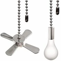 Hot Sale 🔔 Ceiling Fan Pull Chain Ornaments Extension Chains With Decorative Light Bulb And Fan Cord 13.6 Inches Fan Pull Chain Set For Ceiling Light Lamp Fan Chain (Nickel) Pull Chain(nickel) 👏