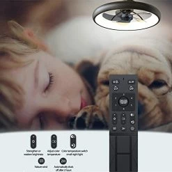 Hot Sale 🎉 Ceiling Fan With Lights Dimmable LED Reversible Blades Timing With Remote Control, 5 Invisible Blades Semi Flush Mount Low Profile Fan (21.5in, Black) ❤️ -Lighting & Ceiling Fans Shop 41yLPgtqM1L