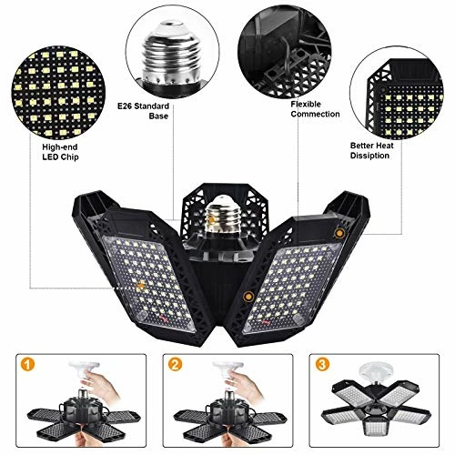 Flash Sale π 2 Pack LED Garage Lights, 120W Deformable LED Garage Ceiling Lights With 5 Adjustable Panels, 12000LM E26 LED Shop Lights For Garage, Basement, Barn, High Bay Light (2 Pack) π€© 4 Flash Sale π 2 Pack LED Garage Lights, 120W Deformable LED Garage Ceiling Lights With 5 Adjustable Panels, 12000LM E26 LED Shop Lights For Garage, Basement, Barn, High Bay Light (2 Pack) π€© - Image 2