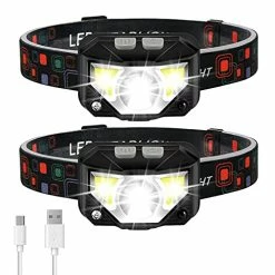 New 🤩 Headlamp Flashlight, LHKNL 1100 Lumen Ultra-Light Bright LED Rechargeable Headlight With White Red Light, 2-PACK Waterproof Motion Sensor Head Lamp, 8 Modes For Outdoor Camping Running Cycling Fishing ✔️