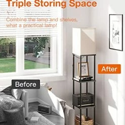 Outlet ✔️ LED Modern Shelf Floor Lamp With 3CCT LED Bulb And White Lamp Shade - Display Floor Lamps With Shelves For Living Room, Bedroom And Office - Black 🎁 -Lighting & Ceiling Fans Shop 5123o2SZnQL