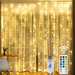 Flash Sale 👍 Window Curtain String Lights, 300 LED 8 Lighting Modes Fairy Copper Light With Remote, USB Powered Waterproof For ❄ Christmas Bedroom Party Wedding Home Garden Wall Decorations, Cool White ❤️ -Lighting & Ceiling Fans Shop 512gy28EW1S. AC
