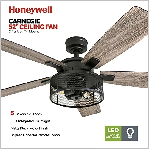 Discount ⭐ Rnegie - 52-in Dual Mount Indoor Fan With Remote Control - LED Ceiling Fan With Light - Industrial Room Fan With Dual Finish Blades - Model 50614-01 (Matte Black) ✔️ 4 Discount ⭐ Rnegie - 52-in Dual Mount Indoor Fan With Remote Control - LED Ceiling Fan With Light - Industrial Room Fan With Dual Finish Blades - Model 50614-01 (Matte Black) ✔️ - Image 2