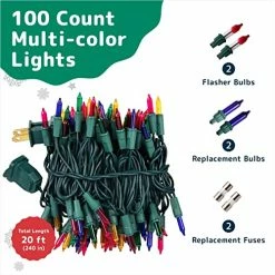 Best Pirce 🥰 Prextex ❄ Christmas Lights (20 Feet, 100 Lights) – Multi Color ❄ Christmas Tree Lights With Green Wire - Indoor/Outdoor Waterproof String Lights - Warm Multi Color Twinkle Lights 🔥
