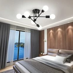 Best Pirce 🛒 Modern Sputnik Chandelier Ceiling Light Fixture, 6-Light Black Mid Century Semi Flush Mount Ceiling Lights For Bedroom, Dining Room, Living Room, Kitchen, Office (W:16.5",H:8") ⭐ -Lighting & Ceiling Fans Shop 514aVYTIDRL