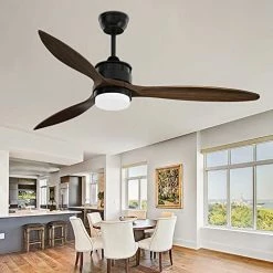Hot Sale 😀 Ceiling Fans With Lights Remote Control,52-inch Indoor Outdoor Wood Ceiling Fan With 3 Blade Noiseless Motor Solid Walnut And Matte Black Big Wood Blades Black Body ⭐ -Lighting & Ceiling Fans Shop 515oGcw9wAL. AC