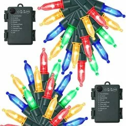Brand new 🧨 50 LED Outdoor 🎄 Christmas Lights, 16 FT Battery Operated Mini String Lights With 8 Modes & Timer, Xmas Tree Lights Waterproof For Patio Garden Party Wedding Holiday Decor, Multicolor ⌛ -Lighting & Ceiling Fans Shop 518dH evDLL. AC