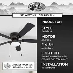 Hot Sale 🛒 50251 Hugger 52" Matte Black West Hill Ceiling Fan With Bowl Light Ki ✨ -Lighting & Ceiling Fans Shop 51DO636i6TL