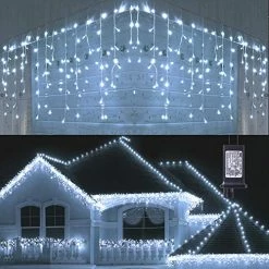 New 💯 Christmas Icicle Lights Outdoor, 360 LED 29.5ft 8 Modes Fairy Icicle String Lights With 60 Drops, Led 🎄 Christmas Twinkle Lights For Holiday, Party, Wedding, Eaves, 🎄 Christmas Decorations (White) 🔔