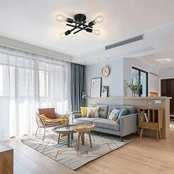 Discount 🔥 Industrial 4-Light Semi Flush Mount Ceiling Light Fixture, Modern Farmhouse Lighting Matte Black, Rustic Sputnik Chandelier Ceiling Lamp For Kitchen Bedroom Living Room Bathroom Hallway Entryway 😉 -Lighting & Ceiling Fans Shop 51Ip5Je95QL