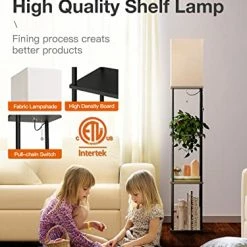 Outlet ✔️ LED Modern Shelf Floor Lamp With 3CCT LED Bulb And White Lamp Shade - Display Floor Lamps With Shelves For Living Room, Bedroom And Office - Black 🎁 -Lighting & Ceiling Fans Shop 51JHYZb5R6L