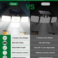 Brand new 🤩 Solar Outdoor Lights, 288LED IP65 Waterproof Motion Sensor Outdoor Lights With Remote Control, 4 Heads Solar Flood Lights For Garden Patio Yard - 2Pac 🔔 -Lighting & Ceiling Fans Shop 51JcOFf78TL