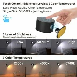 Best Sale 🥰 LED Wall Mounted Reading Lights, Wall Sconces With USB Charging Port 3 Brightness Levels 1800mAH Battery Magnetic Ball 360°Rotation Dimmable Touch Control, Lamps For Kids Study Bedside Closet A-black 🎁