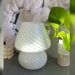 Budget ✔️ Mushroom Lamp,Glass Table Bedside Lamps Translucent Murano Vintage Style Striped Small Night Mushroom Decor Light Swirl For Ambient,Kids,Bedroom,Living,Girl Gift (Stripe White) 🧨 -Lighting & Ceiling Fans Shop 51LzwltfjcL
