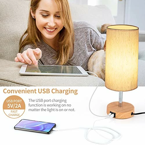 Best Sale π Bedside Lamp With USB Port - Touch Control Table Lamp For Bedroom Wood 3 Way Dimmable Nightstand Lamp With Round Flaxen Fabric Shade For Living Room, Dorm, Home Office (LED Bulb Included) Teal π 5 Best Sale π Bedside Lamp With USB Port - Touch Control Table Lamp For Bedroom Wood 3 Way Dimmable Nightstand Lamp With Round Flaxen Fabric Shade For Living Room, Dorm, Home Office (LED Bulb Included) Teal π - Image 3