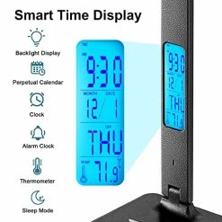 Best Sale π₯ Desk Lamp, LED Desk Lamp With Wireless Charger, USB Charging Port, Adjustable Foldable βTable Lamp With Clock, Alarm, Date, Temperature, 5-Level Dimmable βLightingβ, Office Lamp With Adapter Black π§¨