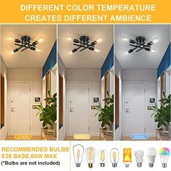 Discount 🔥 Industrial 4-Light Semi Flush Mount Ceiling Light Fixture, Modern Farmhouse Lighting Matte Black, Rustic Sputnik Chandelier Ceiling Lamp For Kitchen Bedroom Living Room Bathroom Hallway Entryway 😉 -Lighting & Ceiling Fans Shop 51PpENNn97S