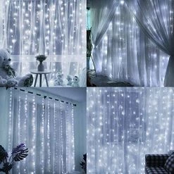 Flash Sale 👍 Window Curtain String Lights, 300 LED 8 Lighting Modes Fairy Copper Light With Remote, USB Powered Waterproof For ❄ Christmas Bedroom Party Wedding Home Garden Wall Decorations, Cool White ❤️ -Lighting & Ceiling Fans Shop 51QTDJlwIKL