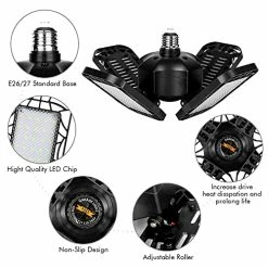 Deals 👏 LED Garage Light 4 Pack, 80W Ultra Bright LED Shop Light With 4 Adjustable Panels, 8000LM E26/E27 Base Deformable Ceiling Light Fixtures For Garage, Workshop, Attic, Basement, Barn (Black, 4 Pack) 🧨 -Lighting & Ceiling Fans Shop 51QZ9N8UeNS