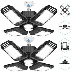 Deals 🤩 Kaqinu 2 Pack LED Garage Lights, 4 +1 Panels 120W 15000LM-6500K Adjustable Ceiling Garage Light With E26/E27 Screw Base Deformable Lighting For Garage Barn Workshop Warehouse Residential High Bay Light 🤩