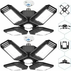 Deals 🤩 Kaqinu 2 Pack LED Garage Lights, 4 +1 Panels 120W 15000LM-6500K Adjustable Ceiling Garage Light With E26/E27 Screw Base Deformable Lighting For Garage Barn Workshop Warehouse Residential High Bay Light 🤩 -Lighting & Ceiling Fans Shop 51Usz4ovYIL. AC