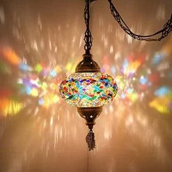 Cheap ❤️ (8 Colors) Turkish Moroccan Mosaic Swag Plug In Pendant Ceiling Hanging Light With 15feet Cord Decorated Chain & North American Plug (Multicolor - 6" Diameter) 😉 -Lighting & Ceiling Fans Shop 51W7BTXhNkL. AC