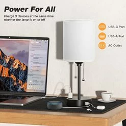 Best reviews of 🔥 Small Bedroom Lamps 3 Color Temperatures - 2700K 3500K 5000K Bedside Lamps With USB C And A Ports, Pull Chain Table Lamps With AC Outlet, White Nightstand Lamps With Black Metal Base For Kids Reading 👍 -Lighting & Ceiling Fans Shop 51WG9ayWnKL