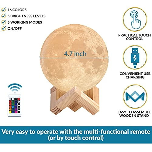 Discount ๐ฅฐ Mind-glowing Moon Lamp - 3D Kids Moon Night Light Ball With Stand, 16 Colors, Touch/Remote Control, Cool โ Christmas Gifts For 2 3 4 5 6 7 8 9 10 Year Old ๐ง Girls & Boys, Bedroom Decor For ๐ฉ Women (4.7 In.) ๐ 4 Discount ๐ฅฐ Mind-glowing Moon Lamp - 3D Kids Moon Night Light Ball With Stand, 16 Colors, Touch/Remote Control, Cool โ Christmas Gifts For 2 3 4 5 6 7 8 9 10 Year Old ๐ง Girls & Boys, Bedroom Decor For ๐ฉ Women (4.7 In.) ๐ - Image 2