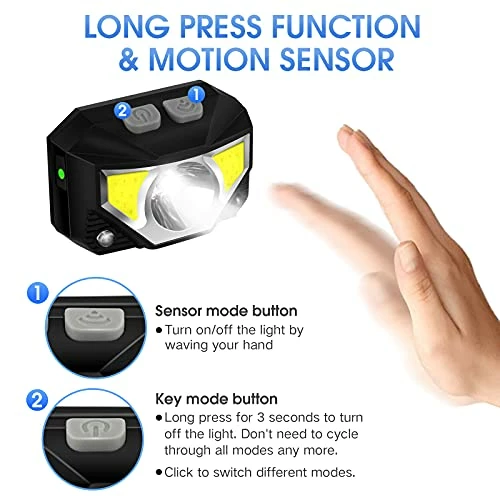 New π€© Headlamp Flashlight, LHKNL 1100 Lumen Ultra-Light Bright LED Rechargeable Headlight With White Red Light, 2-PACK Waterproof Motion Sensor Head Lamp, 8 Modes For Outdoor Camping Running Cycling Fishing βοΈ 4 New π€© Headlamp Flashlight, LHKNL 1100 Lumen Ultra-Light Bright LED Rechargeable Headlight With White Red Light, 2-PACK Waterproof Motion Sensor Head Lamp, 8 Modes For Outdoor Camping Running Cycling Fishing βοΈ - Image 2