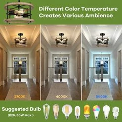 Wholesale 😍 2-Light Retro Semi Flush Mount Ceiling Light Fixture, Rustic Vintage Wood Ceiling Light Black Metal, Industrial Farmhouse Ceiling Lamp For Hallway Entryway Bedroom Balcony Farmhouse Dining Room Cherry 👏 -Lighting & Ceiling Fans Shop 51gGLSMkRPL