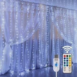 Flash Sale 👍 Window Curtain String Lights, 300 LED 8 Lighting Modes Fairy Copper Light With Remote, USB Powered Waterproof For ❄ Christmas Bedroom Party Wedding Home Garden Wall Decorations, Cool White ❤️